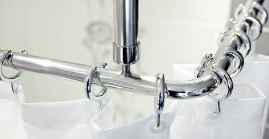 beytug Shower Curtain Rail/Rod, 4 way use, L or U shape with ceiling mount and semi-open ring (Chrome)
