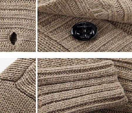 Bheema Fashion Mens Casual Cardigan Knitted Thicken Turtleneck Sweater Khaki - L