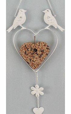 Pretty Bird Feeder in Vintage Cream Metal, With Hanging Chain. FREE Heart Shaped Bird Seed Cake Included. Code 22256
