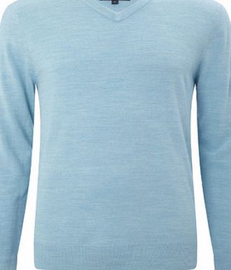 Bhs 2`` Longer Supersoft Blue Green V Neck Jumper,
