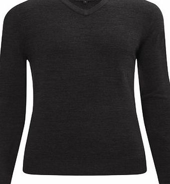 Bhs 2`` Longer Supersoft Charcoal V Neck Jumper,