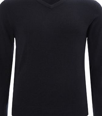 Bhs 2`` Longer Supersoft Navy V Neck Jumper, NAVY