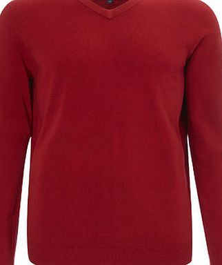 Bhs 2`` Longer Supersoft Red V Neck Jumper, BRIGHT