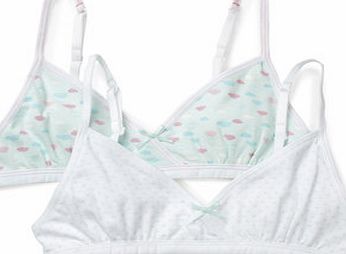 Bhs 2 Pack Girls Cloud Design Soft Bras, Turquoise