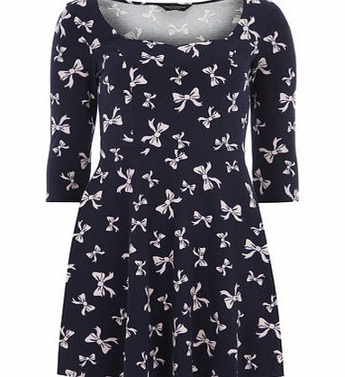 Bhs 3/4 Sleeve Bow Print Dress, blue 19127791483