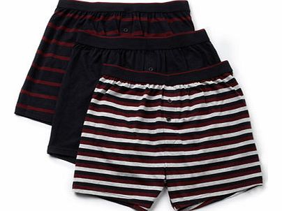 3 Pack Burgundy and Grey Stripe Boxers, BURGUNDY