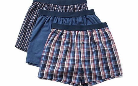 Bhs 3 Pack Navy Check Woven Boxers, Blue BR60W02DNVY