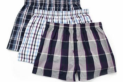 3 Pack Plum Check Woven Boxers, Purple BR60W08DPUR