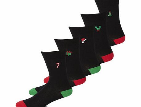 Bhs 5 Pack Christmas Socks, Black BR61F61FBLK