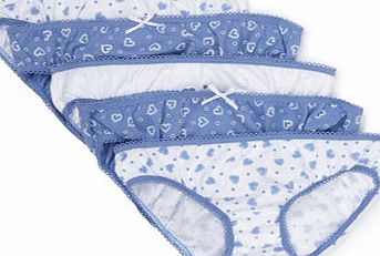 Bhs 5 Pack Girls Heart Design Knickers, blue