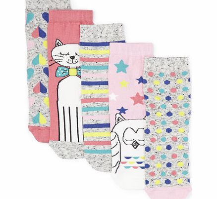 Bhs 5 Pack Girls Sketch Design Socks, grey multi