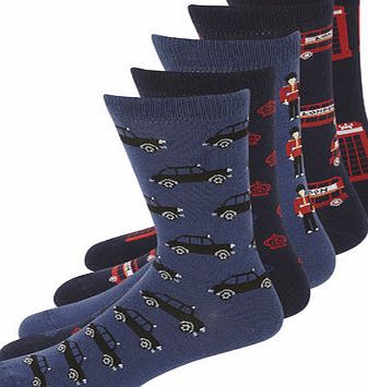 Bhs 5 Pack London Design Socks, Blue BR61D04GBLU