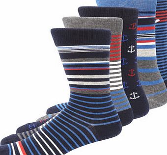 Bhs 5 Pack Nautical Design Socks, Blue BR61D01GNVY