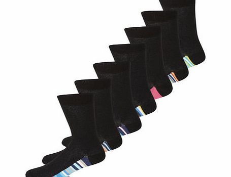 Bhs 7 Pack Bright Stripe Socks, Black BR61F25GBLK