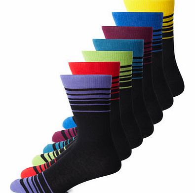 7 Pack Colour Stripe Socks, Blue BR61F14DBLU