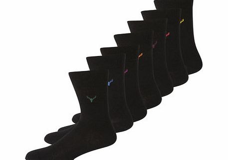 7 Pack Embroidered Sock, Black BR61F13FBLK