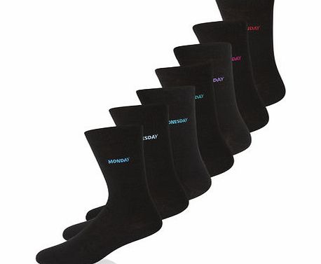 Bhs 7 Pack Embroidered Socks, Black BR61F14FBLK