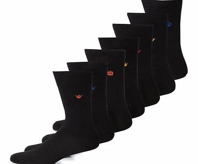 7 Pack Embroidery Fresher Feet Socks, Black