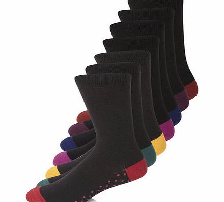 Bhs 7 Pack Footbed Design Socks, BLACK BR61F21FBLK