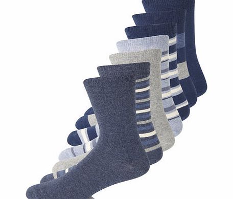 Bhs 7 Pack Indigo Stripe Socks, Blue BR61F29GBLU