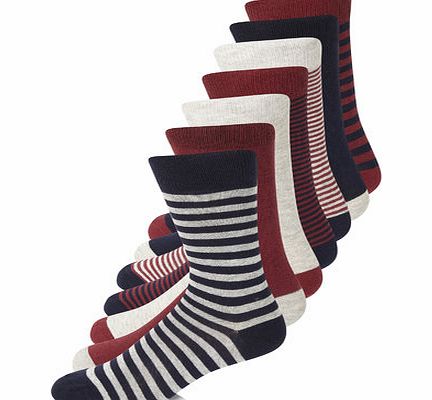 Bhs 7pk Burgundy Stripe Socks, Red BR61F28FBUR