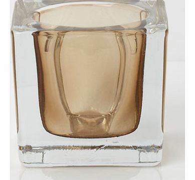 Amber cube tea light holder, burnt orange