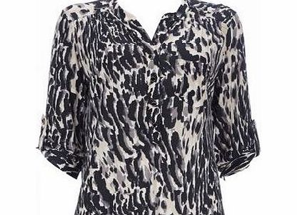 Bhs Animal Print Long Line Shirt, stone 12034902730