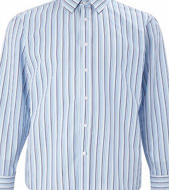 Bhs Aqua Blue Multi Stripe Regular Fit Long Sleeve