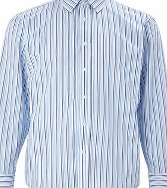 Bhs Aqua Blue Multi Stripe Regular Fit Shirt, Blue