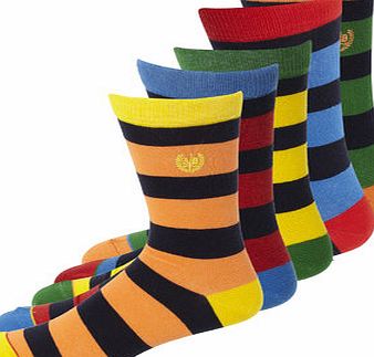 Bhs Assorted Colour 5 Pack Stripe Socks, Green