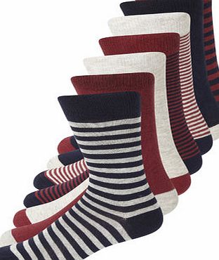 Bhs Assorted Colour 7 Pack Stripe Socks, Red