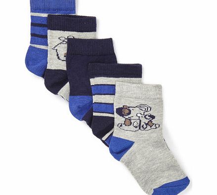 Bhs Baby Boys 5 Pack Bear Design Socks, blue multi