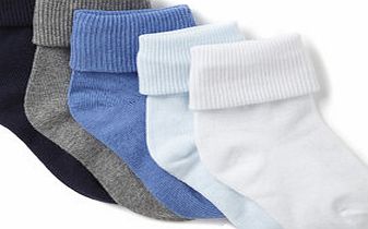 Baby Boys 5 Pack Blue Roll Top Socks, blue multi