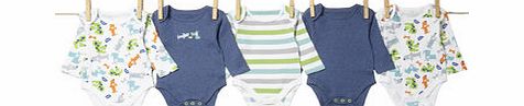 Baby Boys 5 Pack Long Sleeved Printed Bodysuits,