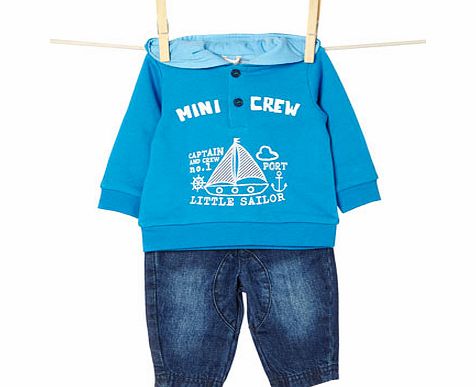 Baby Boys Hooded Top and Jean Set, blue 1599611483