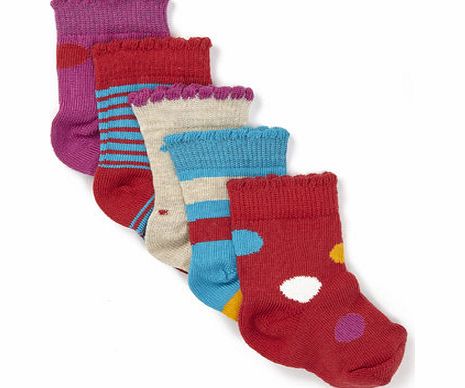 Bhs Baby Girl 5 Pack Multi Design Socks, multi