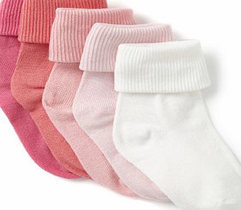 Bhs Baby Girl 5 Pack Pastel Roll Top Socks, pastel