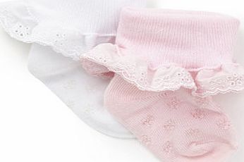 Bhs Baby Girls 2 Pack Frill Ankle Socks, pink/white