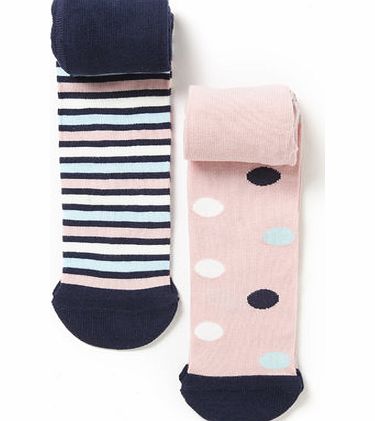 Bhs Baby Girls 2 Pack Pink Spot Design Tights, multi