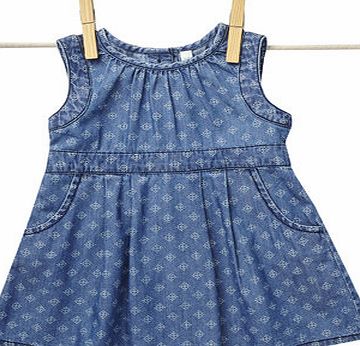 Bhs Baby Girls Denim Floral Shift Dress, blue