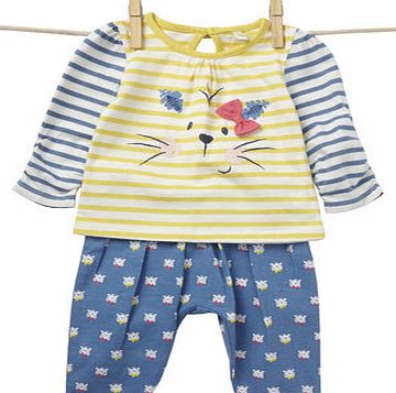 Bhs Baby Girls Long Sleeved Jersey Cat Set, yellow