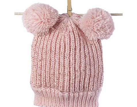 Bhs Baby Girls Sequin Pom Pom Knitted Hat, pale pink
