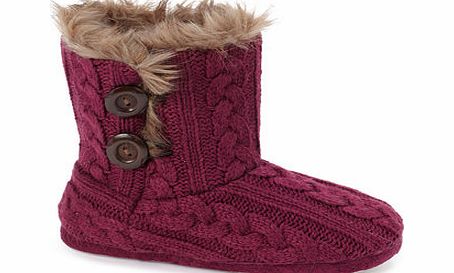 Bhs Berry Cable Knit Bootie Slipper, berry 6007020961