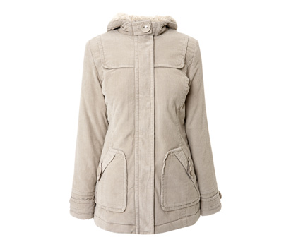 Big button hooded cord coat