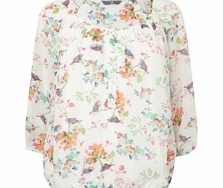 Bhs Bird Print Bubble Hem Blouse, ivory 8614560904