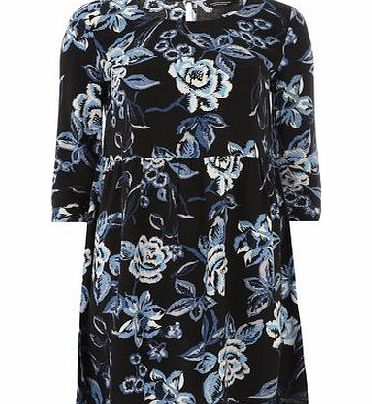 Bhs Black 3/4 Sleeve Floral Tunic, black 19127848513