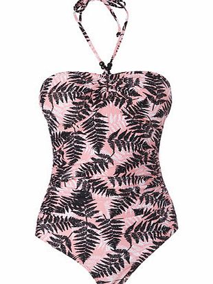 Bhs Black And Coral Palm Print Strapless Tummy
