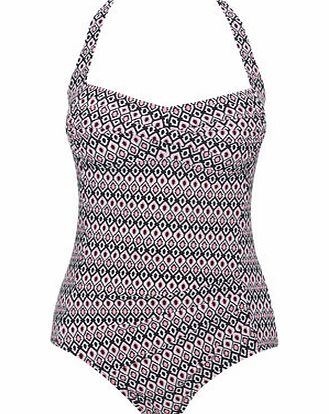 Bhs Black And Coral Tribal Diamond Print Halter Neck
