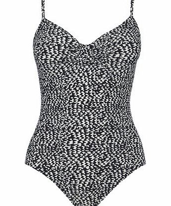 Black And Ivory Great Value Wave Print Swimsuit,