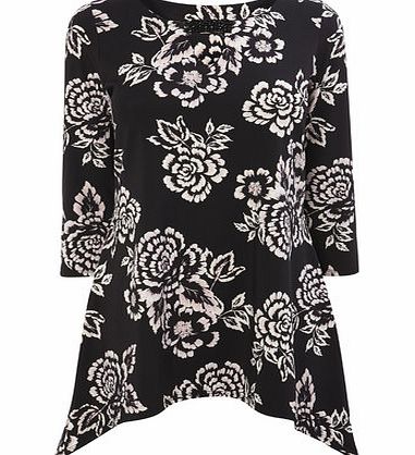 Bhs Black And Pink Graphic Floral Witchy Hem Tunic,